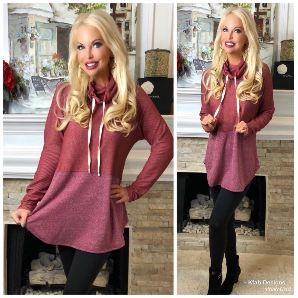 🥰LAST 1! Brick Two Tone Cowl Neck Oversized Tunic - Picture 3 of 6